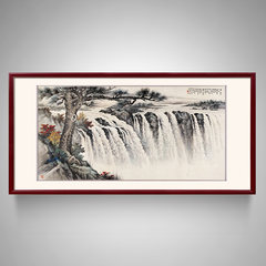 Chinese painting the living room decoration feng shui office hotel landscape painting landscape Junbi yellow four screen Mounting height 92* length 182 Ancient red brown According to the color of the shooting classification shipment