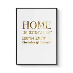 Creative latitude and longitude coordinates can be customized Nordic style restaurant decorative painting, modern simple living room golden hanging painting 30x42cm aluminum frame Nordic champagne gold Our home, customizable coordinates and cities Single 