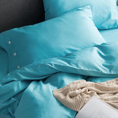 High end spring and autumn Satin Bed Suite, Nordic light blue, pure cotton 1.8m2.0m double, four sets of glacier blue 1.5m-1.8m bed (quilt cover 200*230cm)