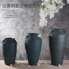 Imitation bronze vase handmade coarse pottery jar Vintage landing pots dry flower Tutao big pot ornaments Three pieces (vases and artwork)