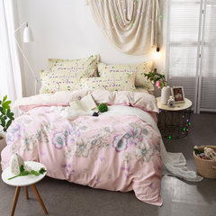 Duo home textile, Korean INS bedclothes, bedsheets, quilt covers, four sets of bed sets, children's cartoon cotton kits, 4 sets of cotton N: flower language 1.5m (5 ft) bed.