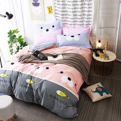 Duo home textile, Korean INS bedclothes, bedsheets, quilt covers, four sets of bed sets, children's cartoon cotton kits, 4 sets of cotton N: love house and black 1.5m (5 ft) bed.