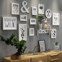 Nordic photograph wall is contracted sitting room sofa stair background wall decorates originality to hang real wood photograph frame wall combination 2206 all-white frame + Warsaw picture heart