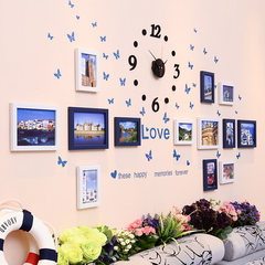 Creative home photo wall bedroom photo frame hanging wall combination living room sofa background wall photo wall decoration with clock 13Z white blue + clock