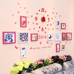 Creative home photo wall bedroom photo frame hanging wall combination living room sofa background wall photo wall decoration with clock 13Z white rose + clock