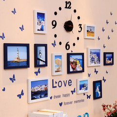 Creative home photo wall bedroom photo frame hanging wall combination living room sofa background wall photo wall decoration with clock 11Q white blue + clock