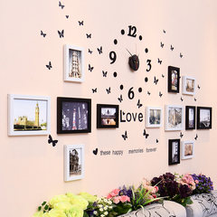 Creative home photo wall bedroom photo frame hanging wall combination living room sofa background wall photo wall decoration with clock 13Z black and white 01+ clock