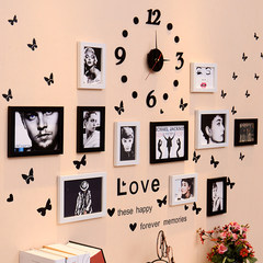 Creative home photo wall bedroom photo frame hanging wall combination living room sofa background wall photo wall decoration with clock 11Q black and white + clock