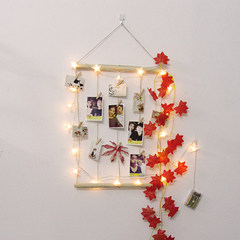 Nordic simple creative hemp rope photo wall university dormitory walls decorated with ins Korea small fresh decorative postcard large + maple leaf vine + star lamp