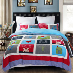 Children's bed products four sets of men cartoon hand embroidered, teddy bear thickening dual cotton quilt cover suite summer quilt Bed linen Teddy bear 1.5m (5 feet) bed
