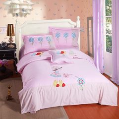 Cotton cotton children's suite bedding, spring and autumn season high and low single bed sheets, quilt set cartoon four piece set happy companion powder 1.2m (4 feet) bed