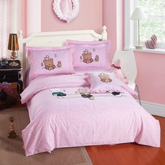 Cotton cotton children's suite bedding, spring and autumn season high and low single bed sheet quilt cartoon four piece set childhood love song pink 1.2m (4 feet) bed