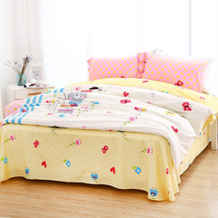 Double cotton four sets, 1 meters 8/1 meters, 5 twill cotton quilt, bed sheets, personality cartoon children's bed product suite AB edition flower cat four sets 1.8m (6 feet) bed