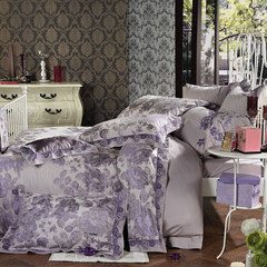 More than four sets of genuine love jacquard high-end gift box 4 piece embroidery purple purple color suite keyak Manor Four pieces of bed linen 1.5m (5 feet) bed