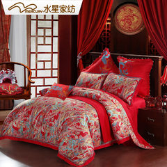 Mercury textile cotton satin wedding printing eight pieces of red dragon colors Suite Dragon colors eight piece 1.5m (5 feet) bed