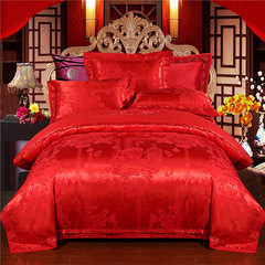 Pure cotton European Satin Jacquard four piece suit cotton red 1.8/2.0m bedding quilt wedding bedding natural beauty - big red 1.8m (6 ft) bed