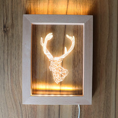 荒原有木创意装饰相框 小鹿台灯夜灯实木相框生日家居摆件礼物 3寸 梅花鹿相框灯