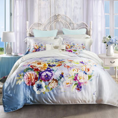 American style pastoral wind silk printing four piece wedding wedding silk bedding special price silk suite colorful 1.5m (5 ft) bed