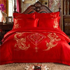 2016 wedding four sets of scarlet cotton embroidered wedding 60 80 pieces of cotton bedding, auspicious Longfeng 1.5m (5 ft) bed
