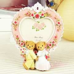 6 inch Korean Japanese single foreign trade Teddy Bear Photo Frame pastoral wedding dress cute children's photo frame photo frame 150x180cm Pink 5 inch heart shape