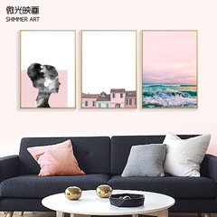 Pink sunset, northern Europe, landscape decoration painting, living room, modern abstract fresco, restaurant, bedroom, girl hanging painting 30*40 Simple white clean frame Oil film laminating + low reflective organic glass