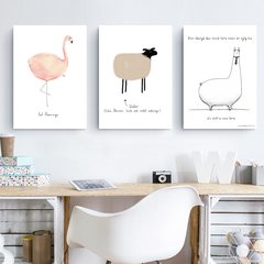 Nordic modern simple decorative painting, small and fresh animals, cartoon dining room, bedroom sofa, background wall hanging painting murals 30*40 Simple white clean frame Oil film laminating + low reflective organic glass