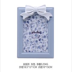 European creative bow knot resin wooden frame can be customized combination decoration 5 inch photo frame, set photo wall 3 inch Long rectangle grey