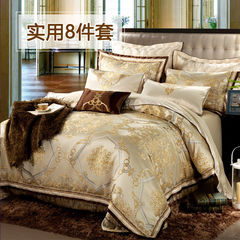 Satin, jacquard, embroidery, wedding, forty six sixty pieces, European luxury suite, model room, bedding, gold, 8 piece 1.8m (6 feet) bed.