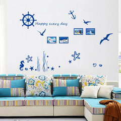 The living room wall decoration bedroom study dormitory arrangements can remove the stickers pure blue Mediterranean style photos The three generation of removable wall stickers in