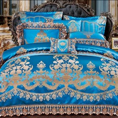 European luxury home textiles 68 piece suite, model room, wedding bedding, ten piece cover, peacock blue yellow luxury 10 1.8m (6 feet) bed.