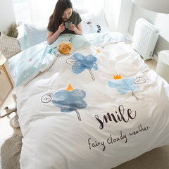 Duo home textile, cotton and cotton thickening four pieces of cotton warm suites, 4 pieces of cartoon bed sheet four pieces to collect the gift of baby.