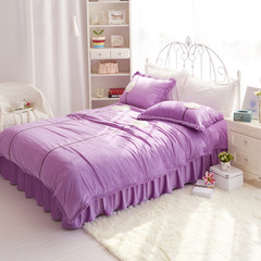 Winter Han style thickening warm four piece coral corduet 1.8m 2.0m bed double princess bed product kit dandelion deep purple 2.0m (6.6 ft) bed