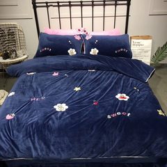 Autumn and winter thickening, warm baby, four sets of cute cloth, embroidered velvet bedding antistatic Suite Bed linen Lovely blue four piece 1.8 meter quilt cover 200*230cm