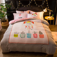Thickened flannel four piece coral corduet 1.8m bedding, flare velvet quilt sheets, winter thermal kit, bed cactus 0.9 m (student hostel)
