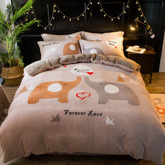 Thickened flannel four piece coral corduet 1.8m bedding, flare velvet quilt sheets, winter thermal kit, bed sheets, love and affection 0.9 meters (student hostel)
