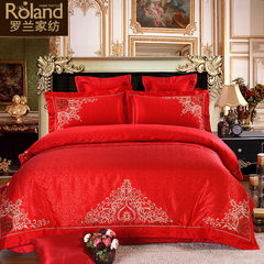 Roland home textile wedding six sets of cotton jacquard embroidery, multi piece jacquard red wedding suite gift Royal legend four piece set - quilt 2.2*2.4 2.0m (6.6 feet) bed