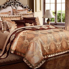 European style palace luxury bed piece suite room Satin Jacquard ten sets of textile golden wedding 10 Piece Set 1.8m (6 feet) bed