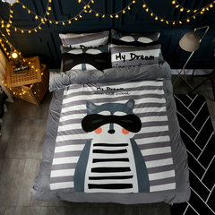 Winter warm crystal cashmere cartoon Four Piece Set Kit, fleece quilt, quilt, velvet bed sheet, raccoon 1.2m (4 ft) bed