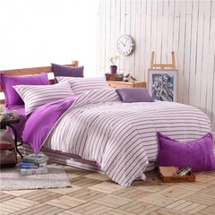 Yarn dyed wash flannel four piece set simple striped crystal velvet kit winter warm bedding 1.51.8 S7 purple 1.5m (5 ft) bed