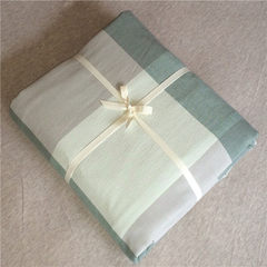 日式简约良品风格全棉床品套件 水洗棉格纹被套舒适单件被套 包邮 200X230cm 绿灰大格