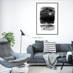 Nordic modern abstract living room sofa wall decoration painting modern frame decorated black and white mural paintings 60*180 Simple black wood grain frame Log color Oil film laminating + low reflective organic glass