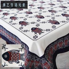 The colorful fish fish every year, high-grade cotton cloth printing cloth cloth table thickening Chinese network table cloth About 90*90cm