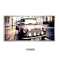 City, Europe and the United States, wind paintings, antique cars, European street scenes, nostalgic ideas, hanging pictures, sofas, background walls, framed paintings 50*70 (CM) Antique car features Drawing silver frame banner
