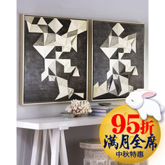 Postmodern original hand-painted abstract oil painting, Nordic living room sofa background painting model room, black and white geometric decoration painting 70*70cm Single price, default champagne frame