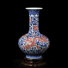 Small ceramic vase porcelain vase with underglaze blue and red dragon antique crafts table Home Furnishing living room decoration