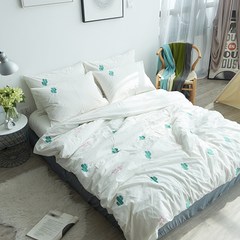 All cotton, cactus, water washed cotton, four piece embroidery, Japanese pure cotton naked sleep pure color bed goods, bed hat kit, bed hat, color remark 1.5m (5 feet) bed.