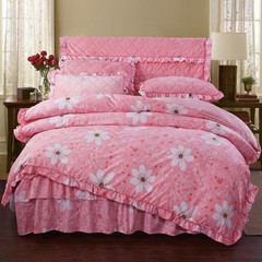 法莱绒加厚床裙夹棉四件套床罩式1.8m床上保暖被罩短毛珊瑚绒套件 床单款 粉玉 1.5m（5英尺）床