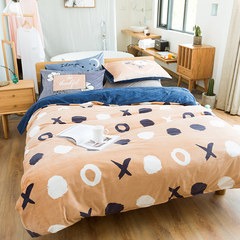 Cat's winter warm and thickened flannel four piece of milk velvet coral pile bed sheet, bed sheet, thermal kit, bed sheet xxoo 1.5m (5 feet) bed.