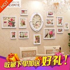 Photo wall is simple, modern European style solid wood creation, hanging photo frame, living room, bedroom photo wall, personality grid clock