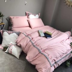 Autumn and winter warm cotton four piece thick sanding China pink embroidery embroidered bedding wind Garden Suite Fair lady 1.5m (5 feet) bed